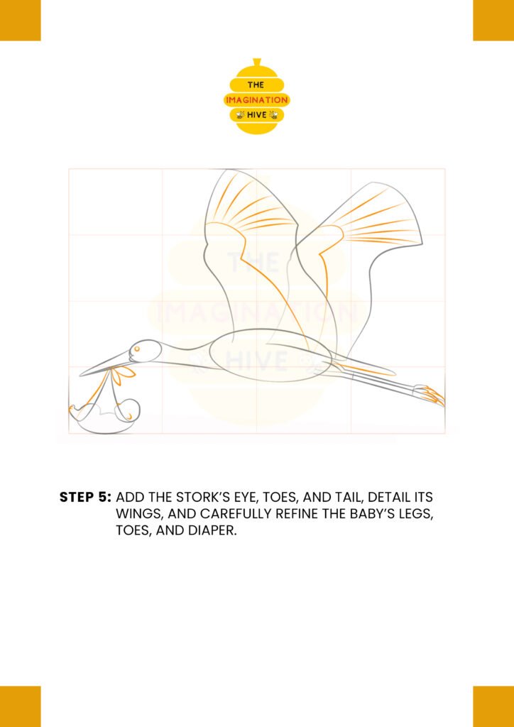How to Draw a Stork with a Baby step 5