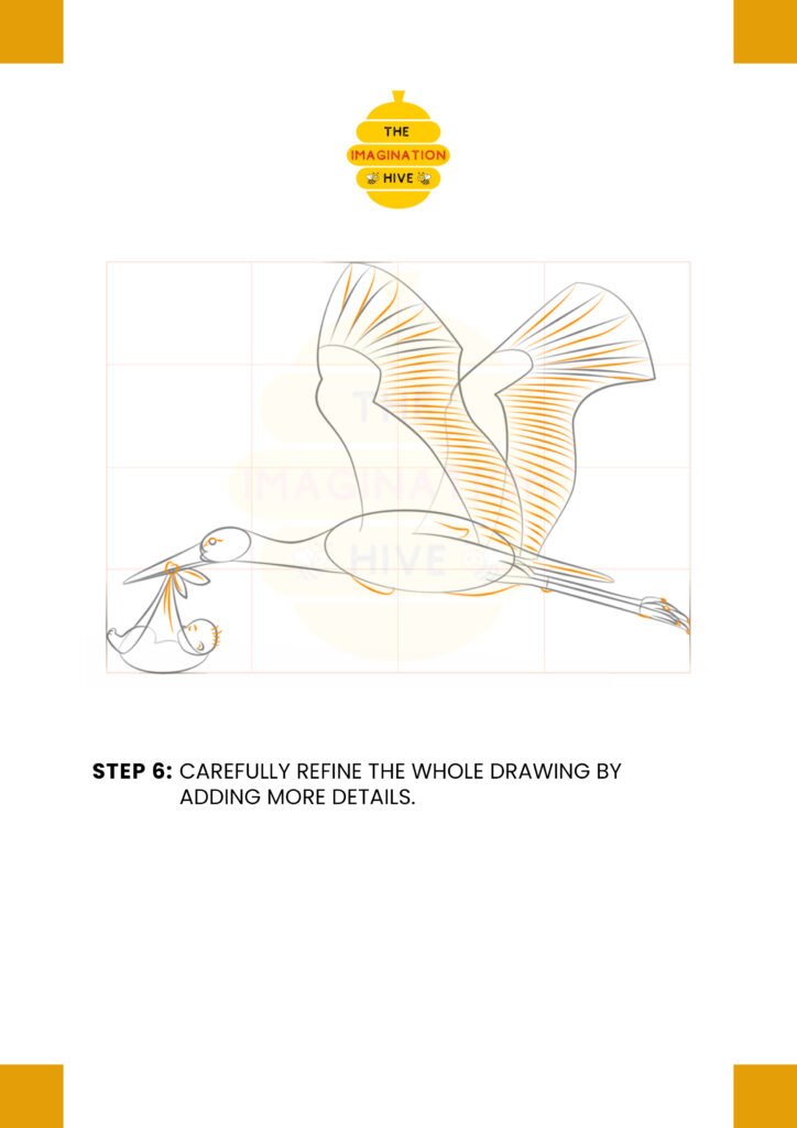 How to Draw a Stork with a Baby step 6
