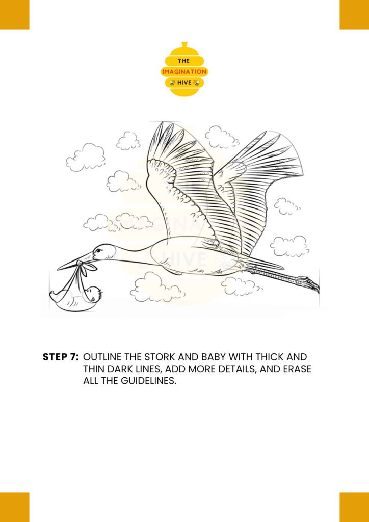 How to Draw a Stork with a Baby step 7