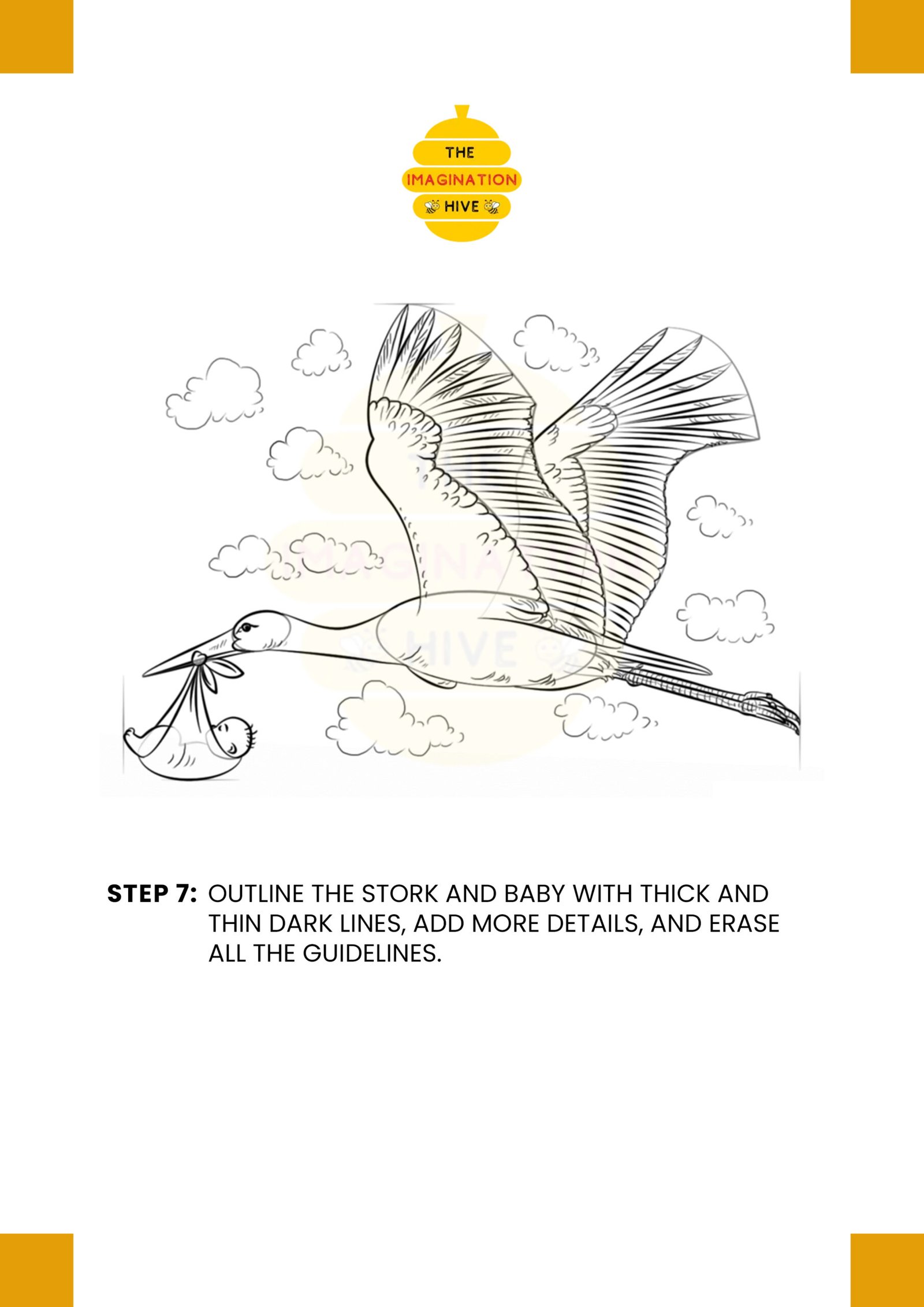 How to Draw a Stork with a Baby step 7