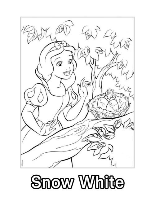 Snow White With Birds Nest Coloring Page For Kids – Free Activity PDF Download