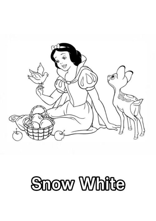 Snow White With Forest Friends Coloring Page For Kids – Free Activity PDF Download