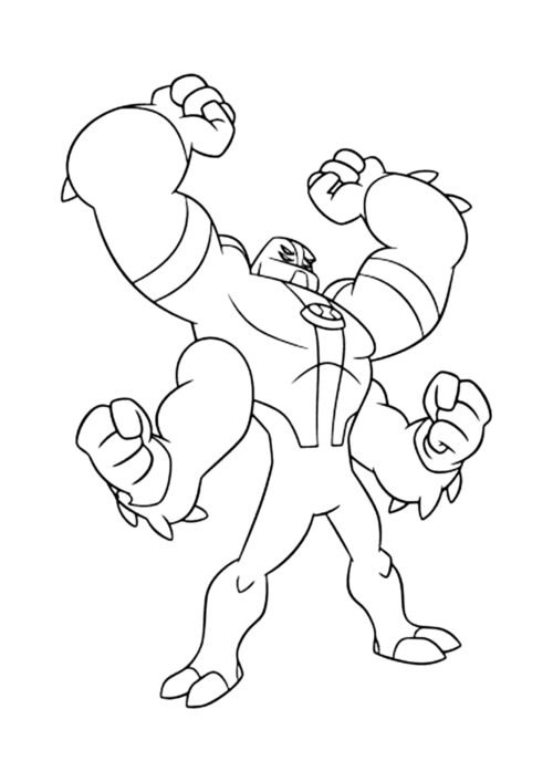 Ben 10 Four Arms Power Pose Coloring Page For Kids – Free Activity PDF Download