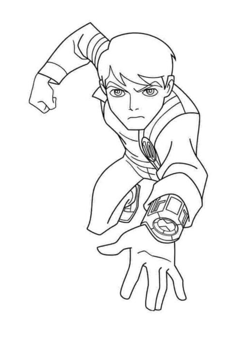 Ben 10 Omnitrix Action Pose Coloring Page For Kids – Free Activity PDF Download
