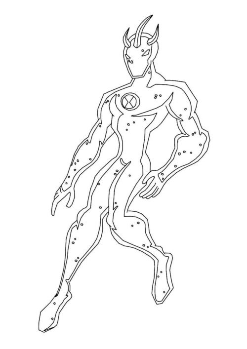 Ben 10 Alien Humanoid Coloring Page For Kids – Free Activity PDF Download