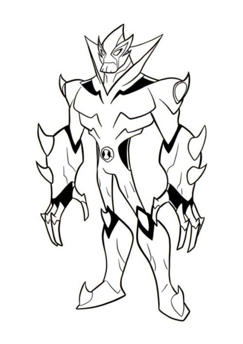 Ben 10 Armored Alien Warrior Coloring Page For Kids – Free Activity PDF Download