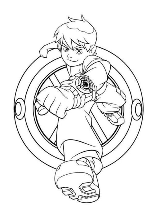 Ben 10 Action Jump Coloring Page For Kids – Free Activity PDF Download