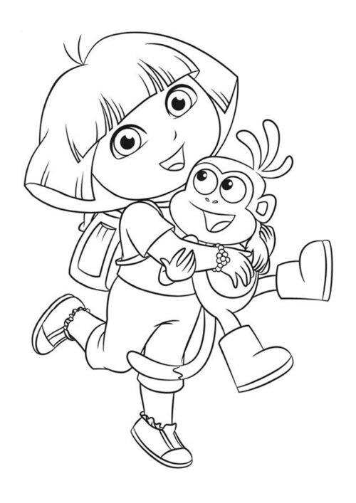 Dora Hugging Boots Coloring Page For Kids – Free Activity PDF Download