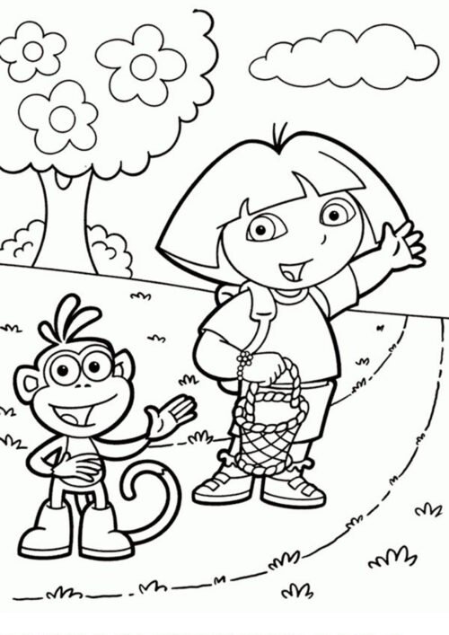 Dora And Boots Outdoor Adventure Coloring Page For Kids – Free Activity PDF Download