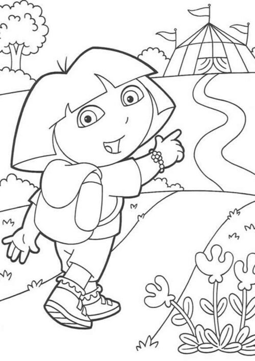 Dora Exploring The Hills Coloring Page For Kids – Free Activity PDF Download