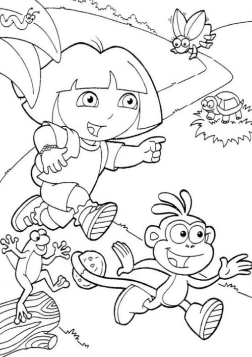 Dora Jungle Run Adventure Coloring Page For Kids – Free Activity PDF Download