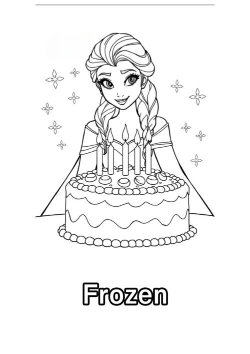 Frozen Elsa Birthday Cake Coloring Page For Kids – Free Activity PDF Download