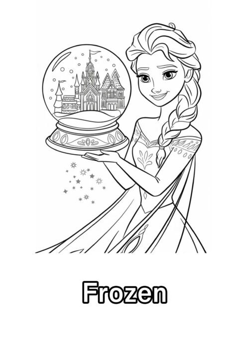 Frozen Elsa Snow Globe Coloring Page For Kids – Free Activity PDF Download