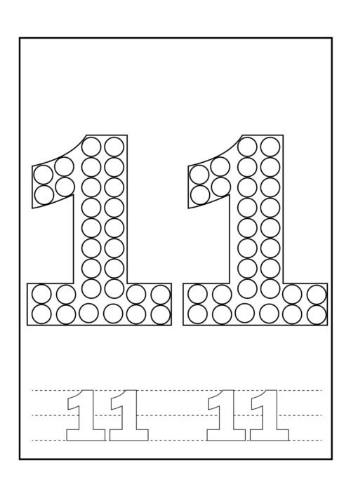 Number 11 Tracing Coloring Page For Kids – Free Activity PDF Download