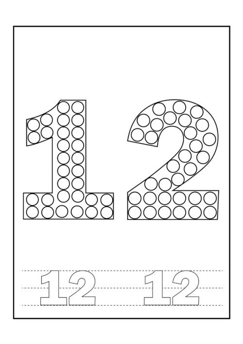 Number 12 Tracing Coloring Page For Kids – Free Activity PDF Download