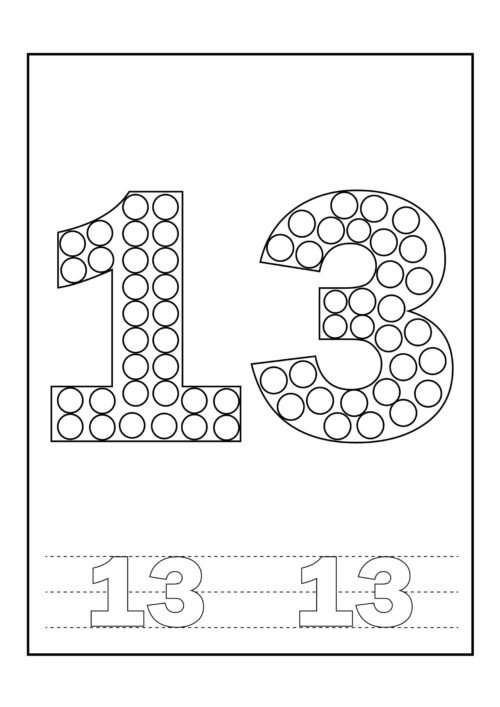 Number 13 Tracing Coloring Page For Kids – Free Activity PDF Download