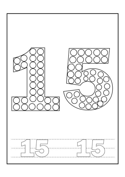 Number 15 Tracing Coloring Page For Kids – Free Activity PDF Download