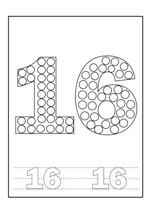 Number 16 Tracing Coloring Page For Kids – Free Activity PDF Download
