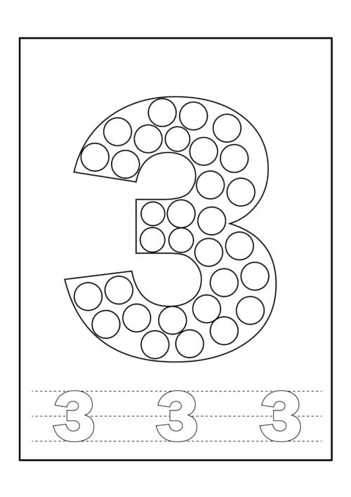 Number 3 Tracing Coloring Page For Kids – Free Activity PDF Download