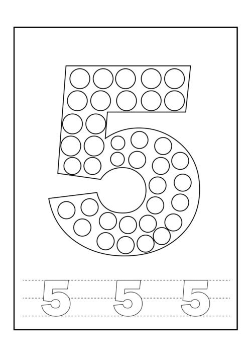 Number 5 Tracing Coloring Page For Kids – Free Activity PDF Download