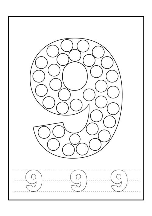 Number 9 Tracing Coloring Page For Kids – Free Activity PDF Download