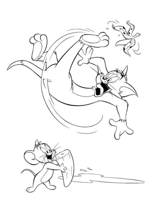 Tom Slipping on Banana Peel Coloring Page For Kids – Free Activity PDF Download