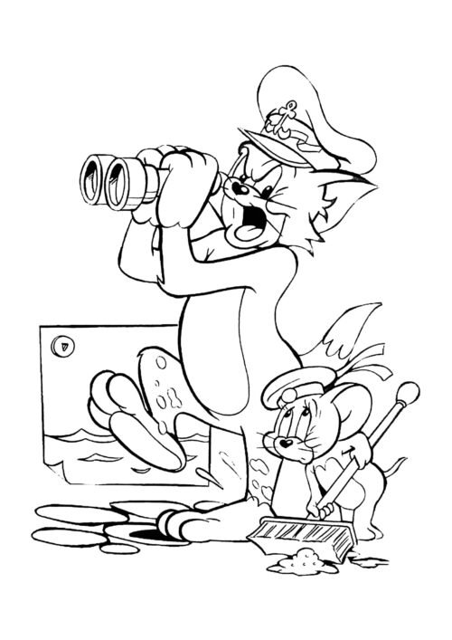 Tom and Jerry Pirate Ship Coloring Page For Kids – Free Activity PDF Download
