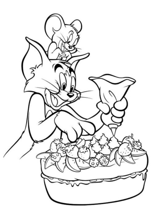 Tom Decorating Cake Coloring Page For Kids – Free Activity PDF Download