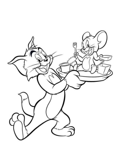 Tom Serving Jerry Food Coloring Page For Kids – Free Activity PDF Download