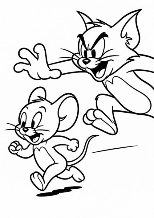 Tom and Jerry Running Scene Coloring Page For Kids – Free Activity PDF Download
