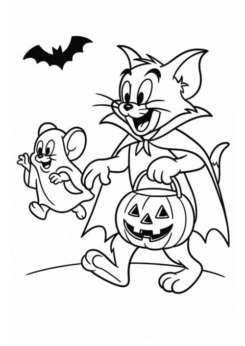 Tom and Jerry Halloween Costume Coloring Page For Kids – Free Activity PDF Download