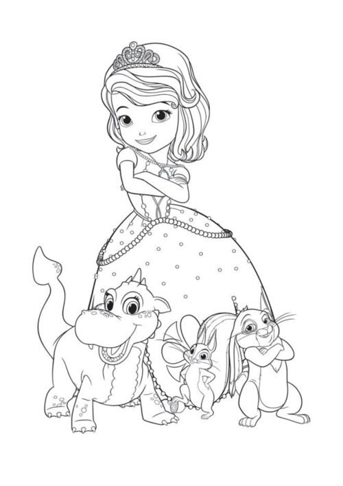 Princess Sofia With Animal Friends Coloring Page For Kids – Free Activity PDF Download
