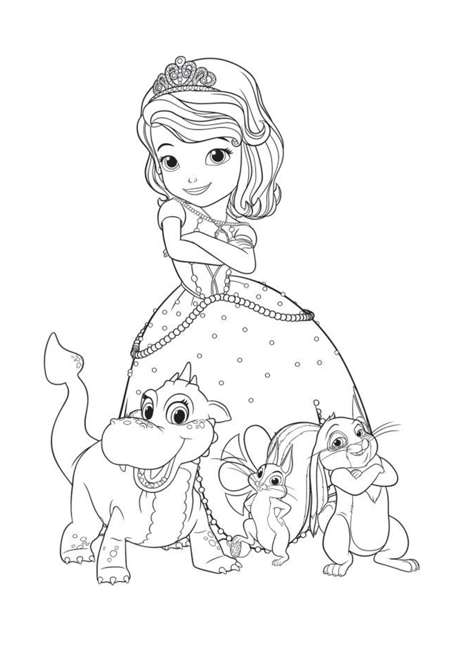 Princess Sofia With Animal Friends Coloring Page For Kids – Free Activity PDF Download