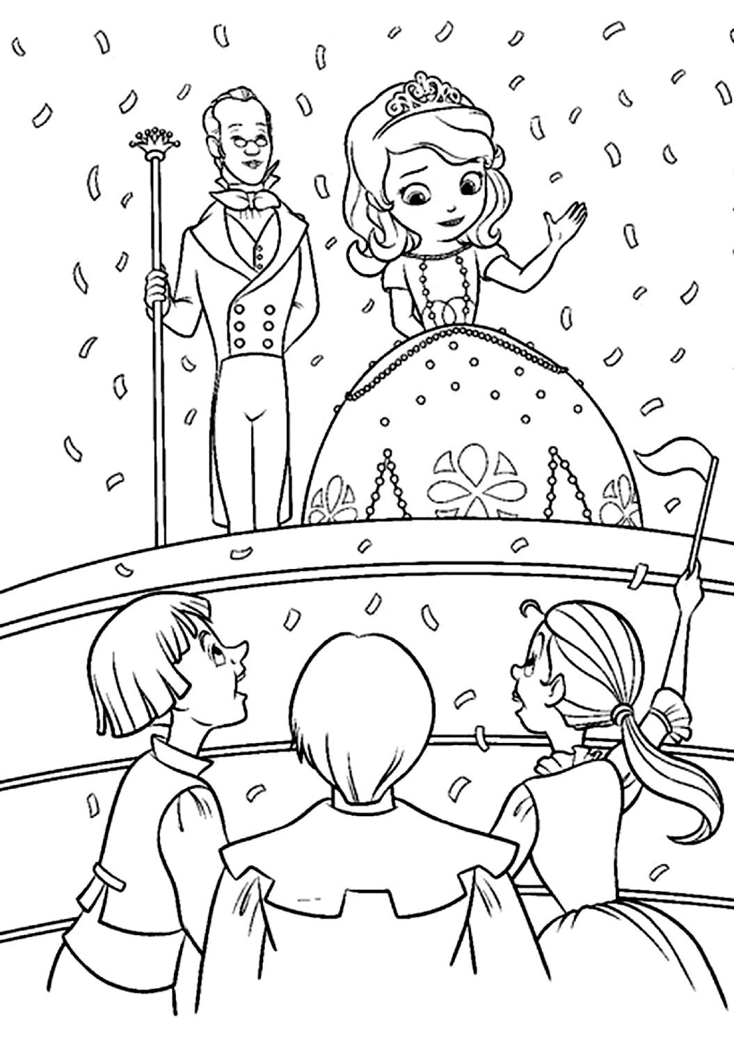 Princess Sofia Royal Parade Balcony Coloring Page For Kids – Free Activity PDF Download