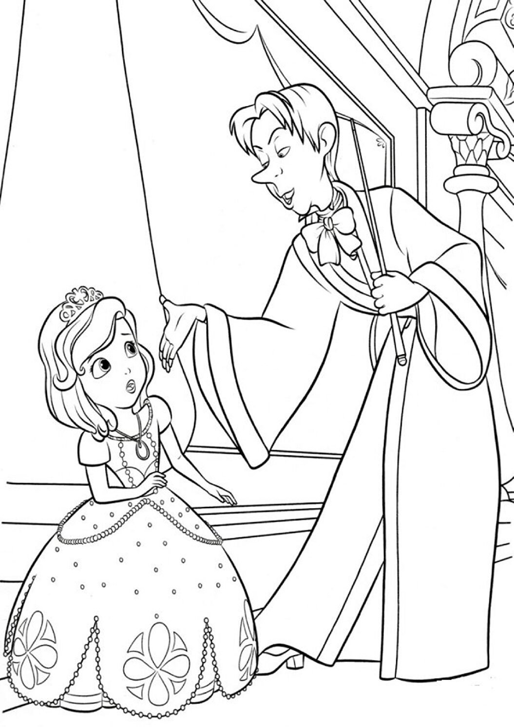 Princess Sofia Meeting The Royal Wizard Coloring Page For Kids – Free Activity PDF Download
