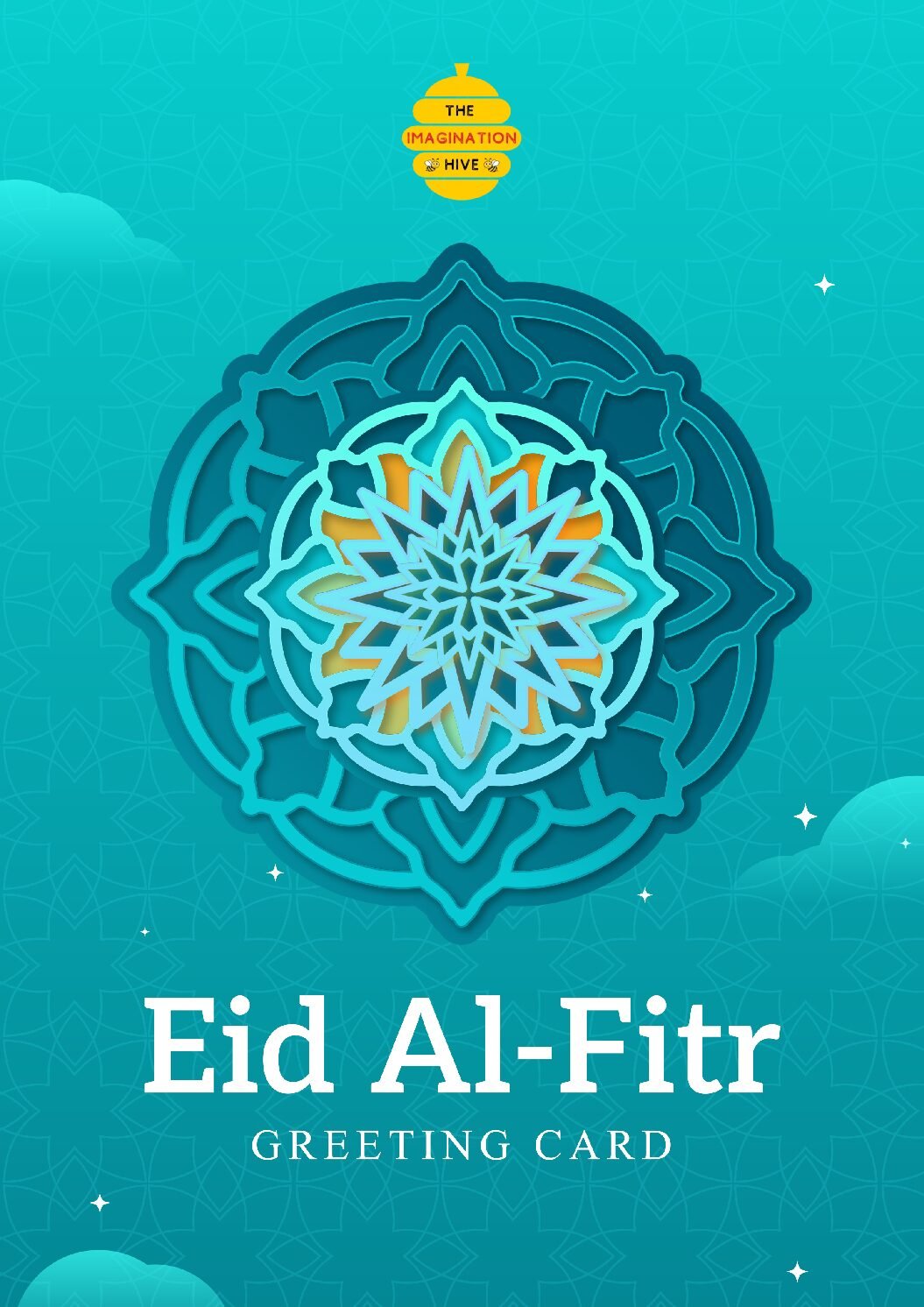 Turquoise Islamic Geometric Pattern Eid ul Fitr Greeting Card – Free Greeting Card PDF Download