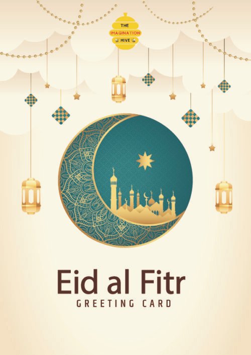 Green Crescent Mosque Eid al Fitr Greeting Card – Free Greeting Card PDF Download