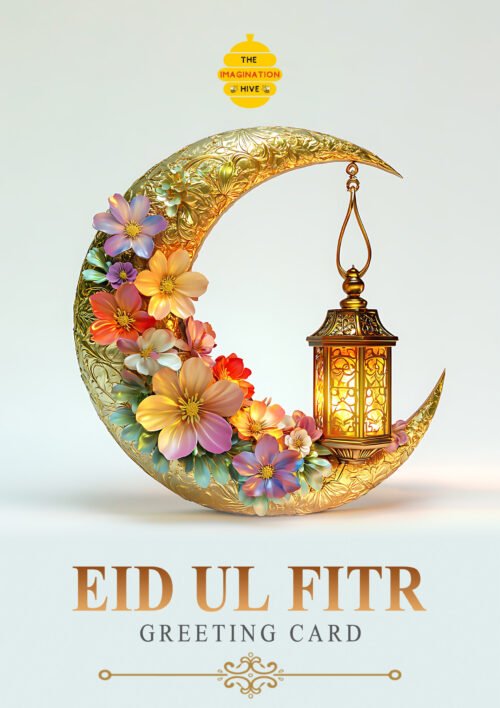 Golden Crescent Lantern Floral Eid ul Fitr Greeting Card – Free Greeting Card PDF Download