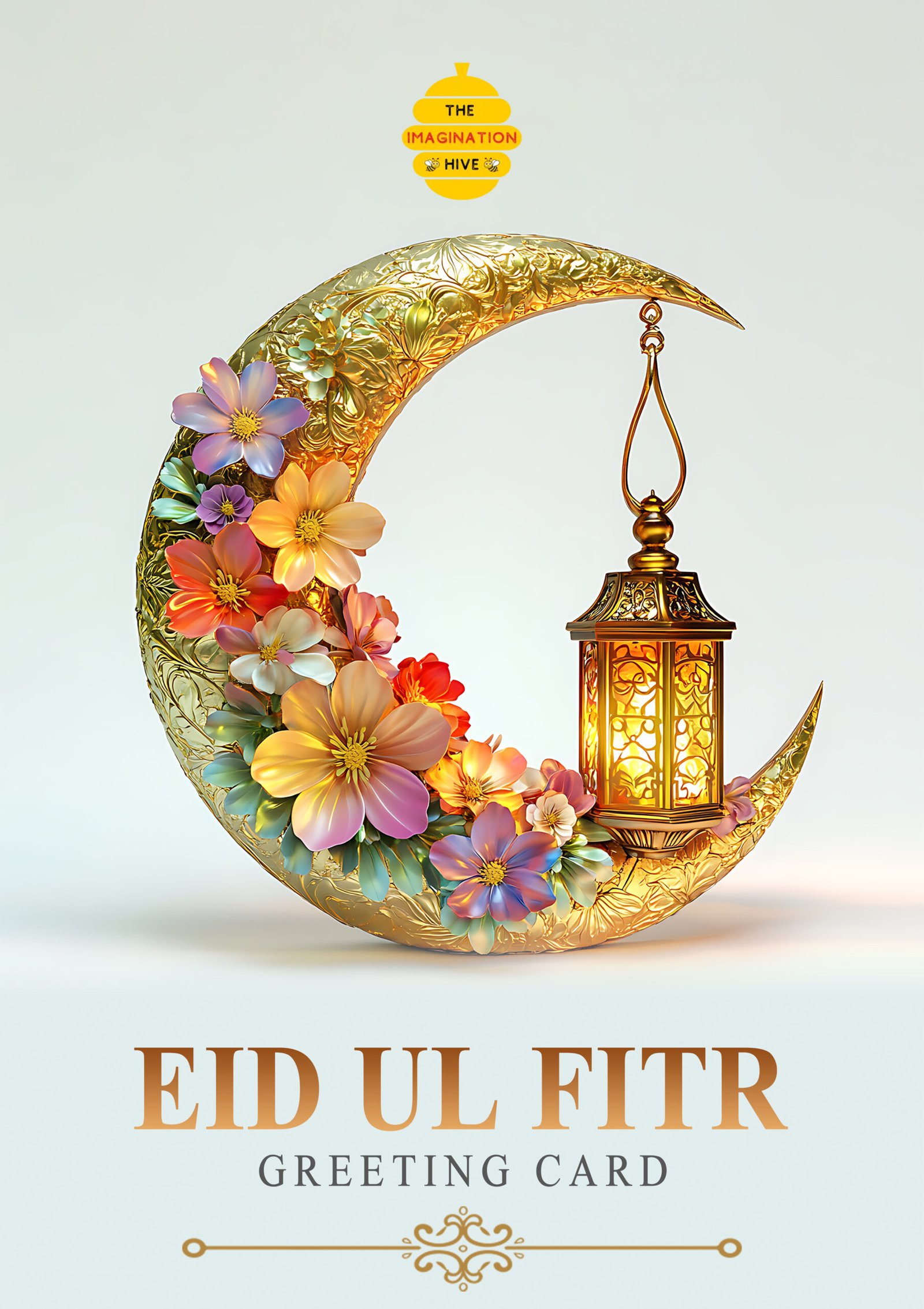 Golden Crescent Lantern Floral Eid ul Fitr Greeting Card – Free Greeting Card PDF Download