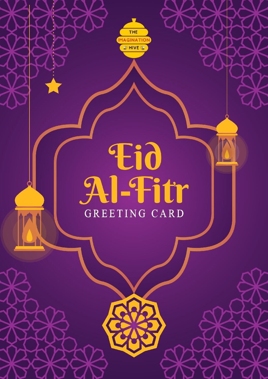 Royal Purple Islamic Lantern Pattern Eid ul Fitr Greeting Card – Free Greeting Card PDF Download