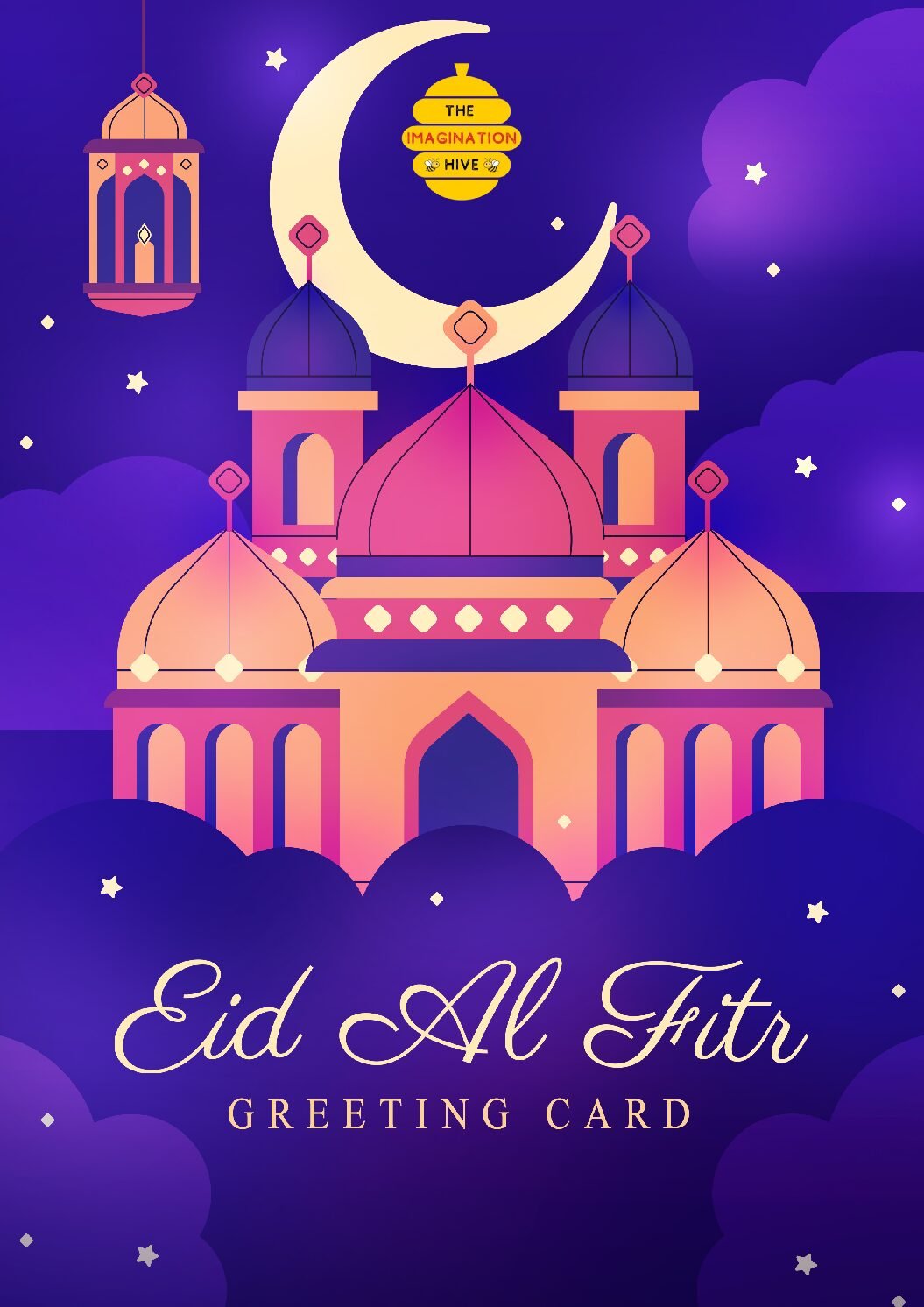 Colorful Mosque Crescent Night Eid ul Fitr Greeting Card – Free Greeting Card PDF Download